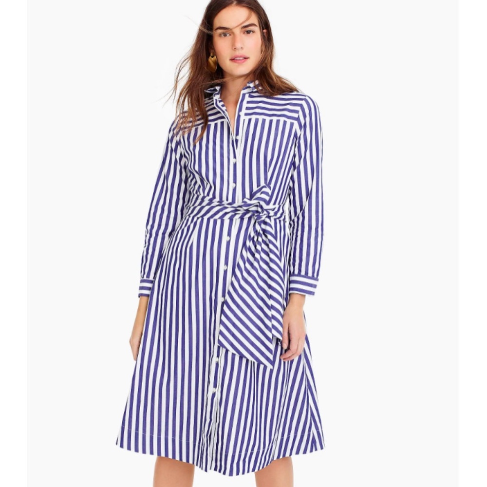 J. Crew Blue and White Striped Midi Dress